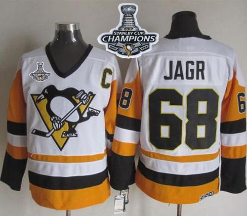 Penguins #68 Jaromir Jagr White/Black CCM Throwback Stanley Cup Finals Champions Stitched NHL Jersey